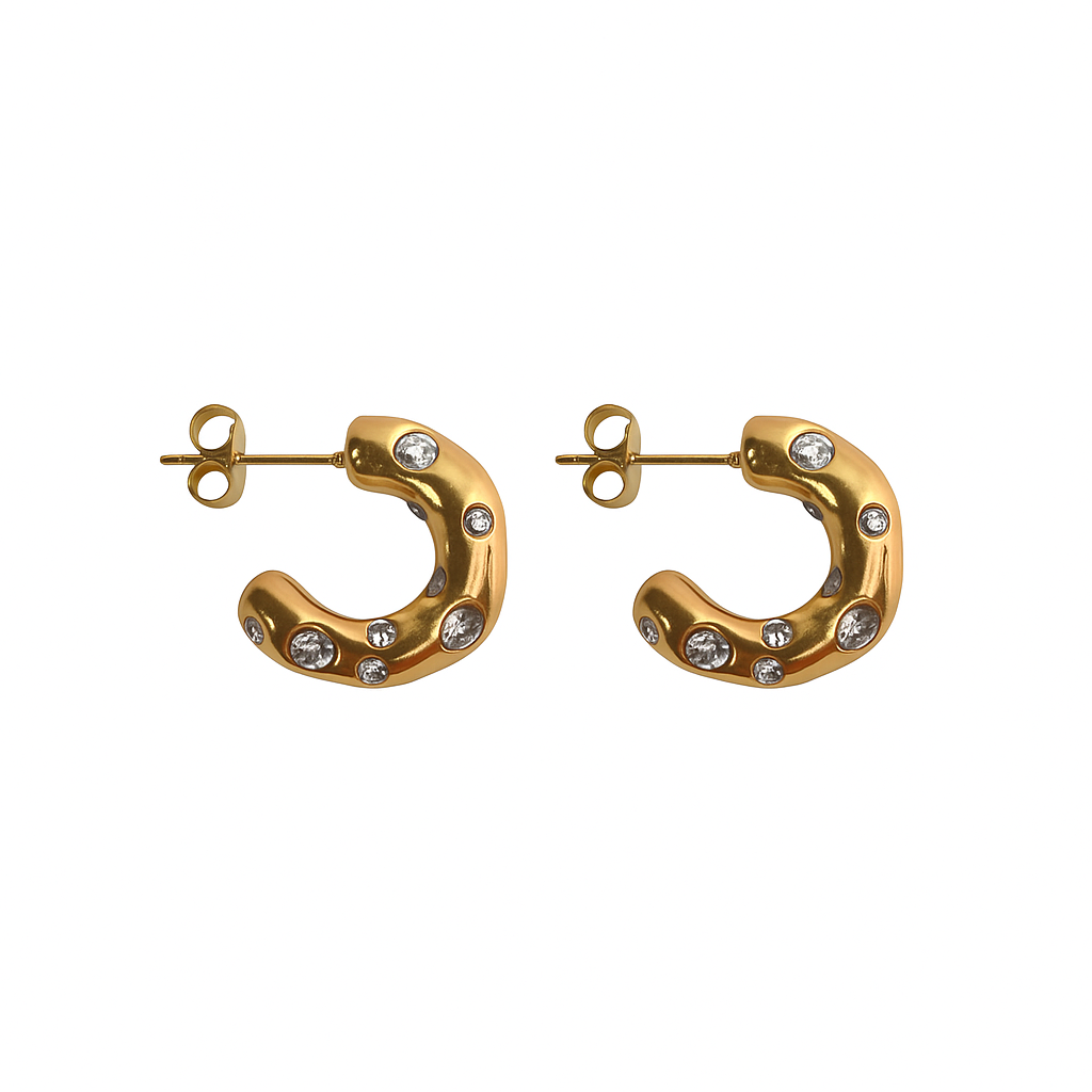 Spark Mini Hoops - Anti Tarnish Small Gold Hoops with Stones Earrings