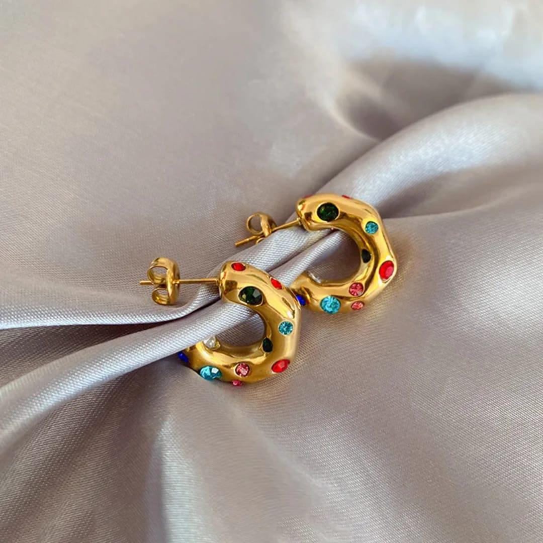 Colorful gem-studded hoops Anti Tarnish Earrings
