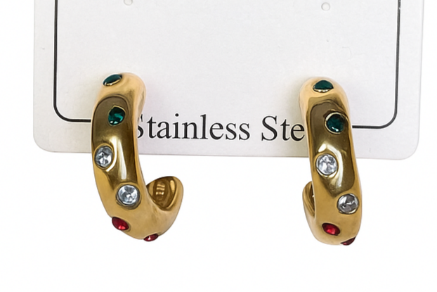 Bold Glam Hoops - Anti Tarnish Chunky Stone Hoops Earring